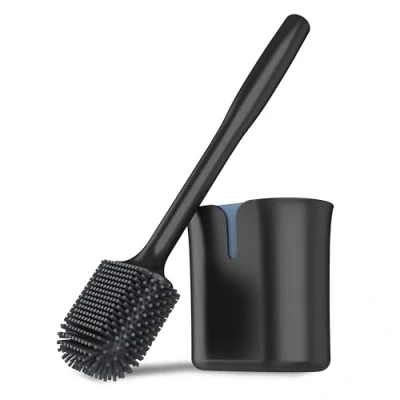 Imagen de MR.SIGA Escobillero y Portaescobillas, con cerdas de TPR duraderas Flexibles, Pared para la Limpieza del baño, Negro, 1 Pack
