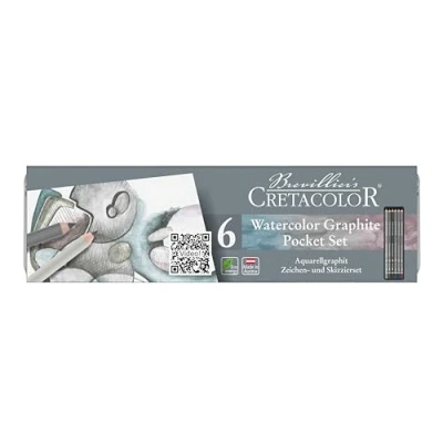 Imagen de CRETACOLOR Watercolor Graphite Pocket Set, lápices de grafito para acuarela, 3 colores y gradaciones grafito, estuche metálico resistente, la mina es soluble en agua