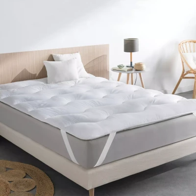 Imagen de IDMarket Sobrecolchón de 140 x 190 cm, grueso y mullido, pespuntes ondas 600 GR