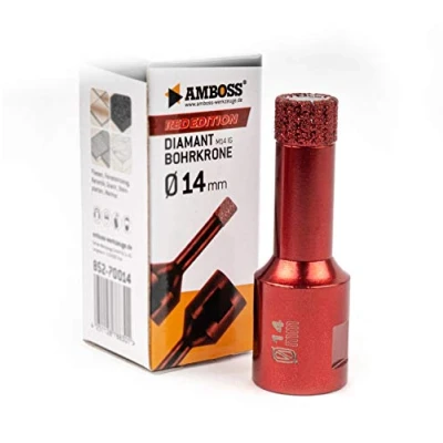 Imagen de Amboss RED Edition M14 Corona de perforación diamante para amoladora angular gres porcelánico, baldosas duras, granito/corona en seco ideal (Ø 14 mm)