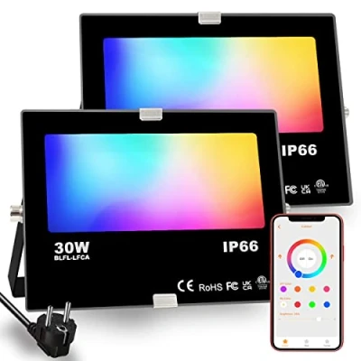 Imagen de HEKEE Foco LED RGB de Colores 30W Inteligente Controlado por la Aplicación Teléfono Proyector Exteriores, IP66 Impermeable