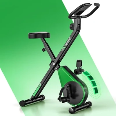 Imagen de VANNECT Bicicleta Estatica Plegable con 16 Niveles de Resistencia, Monitor LCD y Medición Pulso Manual, Soporte Plano, Ahorro Espaci, Estática Silenciosa Magnética para Casa