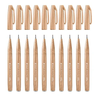 Imagen de Pentel SES15C 12 Bolígrafo de punta fibra tipo pincel, color marrón claro Pack 10