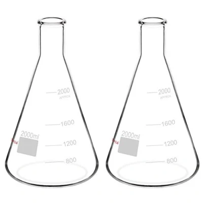Imagen de stonylab [2 paquetes] Frascos Erlenmeyer de boca estrecha 2000ml con borde para trabajo pesado