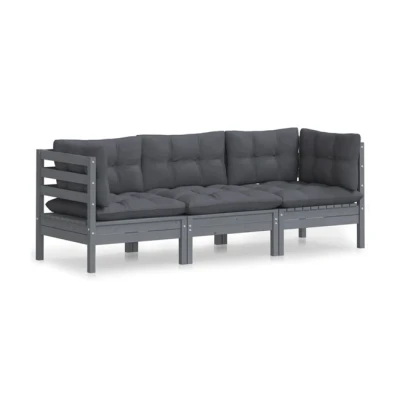 Imagen de vidaXL Sofá de Jardín 3 Plazas con Cojines Patio Terraza Exterior Hogar Silla Asiento Muebles Mobiliario Suave Robusto Gris Antracita Madera Pino
