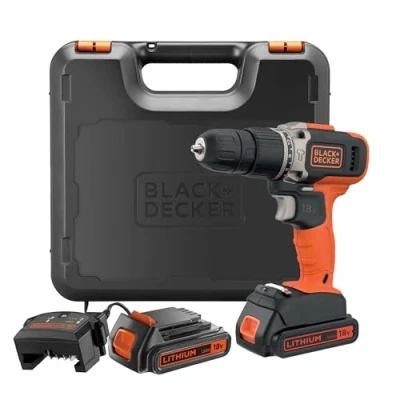 Imagen de BLACK+DECKER Taladro Percutor 18V, Motor de 2 Velocidades Variables 0 400/1.400 rpm, Acción Percutora 21.000 ipm, Incluye Baterías Litio 1.5 Ah y Maletín, BCD003C2K