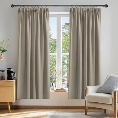 Imagen de Deconovo Cortinas Opacas para Dormitorio Salon Ganchos o Pase por la Barra, Térmicas Aislantes Frio y Calor 2 Piezas, 168x183 cm, Caqui