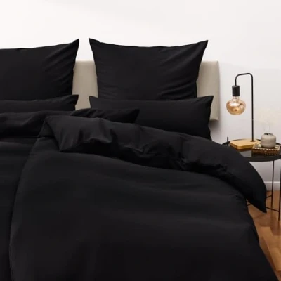 Imagen de Blumtal Juego de Funda Nordica Cama 90 Microfibra Edredon 155x220 y 1 Almohada 70x40, Certificado Oeko Tex, Muy Suave Transpirable Negro