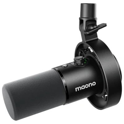 Imagen de MAONO Micrófono PD300X para Podcast Micro Profesional XLR/USB, Hi FI 192 kHz/24 bits, reducción de Ruido, Software Link, podcasting y grabaciones Voz en Estudio.