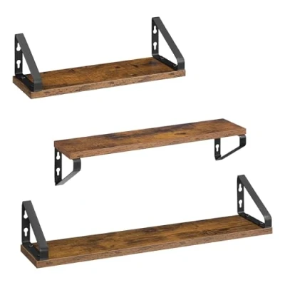 Imagen de VASAGLE Estantes de Pared, Flotantes, Juego 3, 2 Formas Montaje, 40/50/60 cm, Decorativos, para Salón, Baño, Cocina, Marrón Rústico y Negro Mate LWS043K01