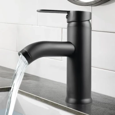 Imagen de Grifo Lavabo Negro, Negro de Con VáLvula CeráMica, Acero inoxidable Lavabo, Mezclador Monomando Baño, Invitados WC, Mangueras