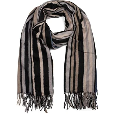 Imagen de styleBREAKER chal de mujer con un colorido motivo a rayas y deshilachados largos, «color blocking», invierno, estola, pañuelo 01017113, color:Gris Beige Azul