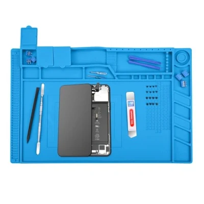 Imagen de MMOBIEL Alfombrilla Soldadura Tapete de Reparación Silicona 45 x 30 cm para Soldar Resistente al Calor Hasta 500C Teléfonos y Aparatos Electrónicos Azul
