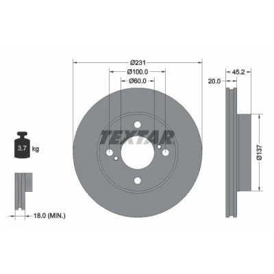 Imagen de TEXTAR 92309403 Disco de freno 231 20 04/06 100 ventilación interna revestido sin perno sujeción rueda, buje rueda