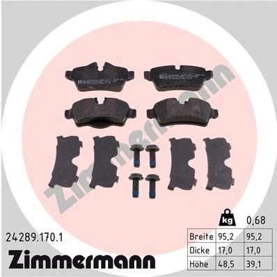 Imagen de ZIMMERMANN 24289.170.1 Juego de pastillas freno con tornillos Foto correspondiente a la entrega, sin accesorios MINI: Hatchback, Coupé, Clubman