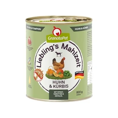 Imagen de GranataPet Comida Favorita de Pollo y Calabaza, húmeda para Perros, Perros sin Cereales azúcares, pienso Completo, 6 x 800 g