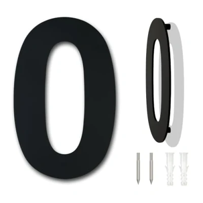 Imagen de Número de casa moderno cepillado,152 mm altura, hecho acero inoxidable 304 sólido, chapado en negro (Número 0 Cero)