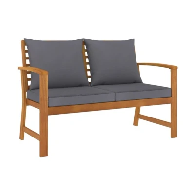 Imagen de vidaXL Banco de Jardín 120 cm Cojines Patio Exterior Aire Libre Decoración Recibidor Asiento Silla Duradero Estable Gris Oscuro Madera Maciza Acacia