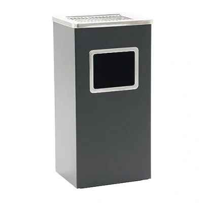 Imagen de Danieli Store Cenicero de Pie Rectangular para Exteriores Negro 30x24x61 cm Exterior con Papelera Extraíble. Rejilla Apagar Cigarrillos. 16L