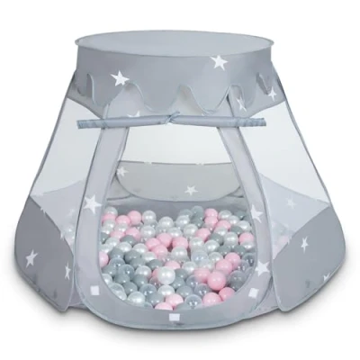 Imagen de Selonis Tienda 105X90cm/300 Bolas De Campaña/Castilo Plegable con 6Cm para Niños, Gris:Perla Gris Transparente Rosaclr