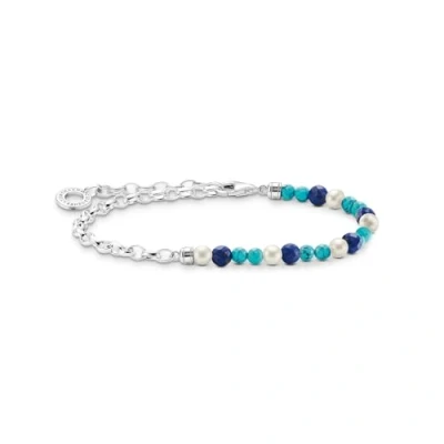 Imagen de THOMAS SABO Pulsera con Piedras Azules y Perlas Plata de Ley 925 A2100 056 7 L19, 19 cm, Azul
