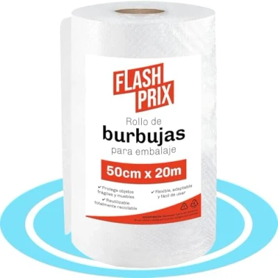 Imagen de FLASHPRIX Rollo Plastico Burbujas Embalaje, 50cm Ancho (A) y 20m longitud (L). Papel burbuja perfecto para Mudanzas, Embalajes Envíos