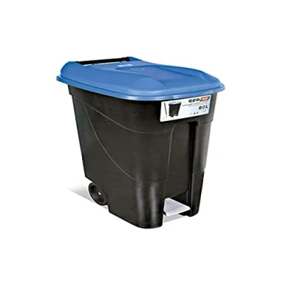 Imagen de Tayg 433023 Contenedor de residuos con Pedal, Base Negra y Tapa Azul, 80 litros