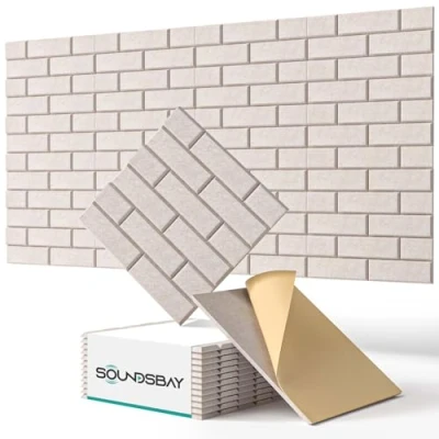 Imagen de Soundsbay placas acústicas autoadhesivas, 12 unidades, aislamiento acústico, pared de alta densidad, tipo ladrillo, insonorizadas para tratamiento acústico y decoración
