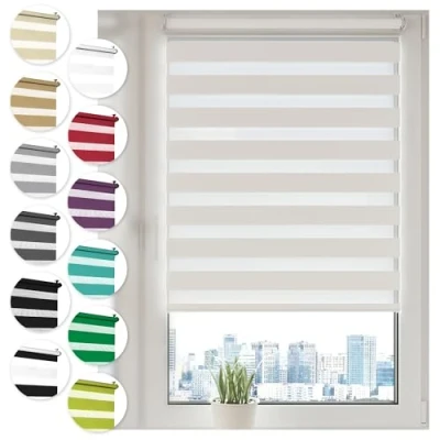 Imagen de Sonello Estor enrollable de doble capa noche y día 100cm x 210cm blanco, Klemmfix sin taladrar, Tejido, Fácil Instalar Herramientas para ventanas puertas, proteccion solar, Stores