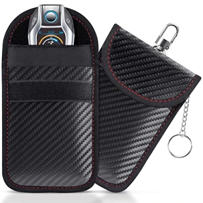 Imagen de lanpard 2PCS Mini Bolsa Faraday para Llaves de Coche, Funda Bloqueo Señal Seguridad Anti RFID/WiFi/gsm/LTE/NFC Protección Antirrobo (Fibra Carbono)