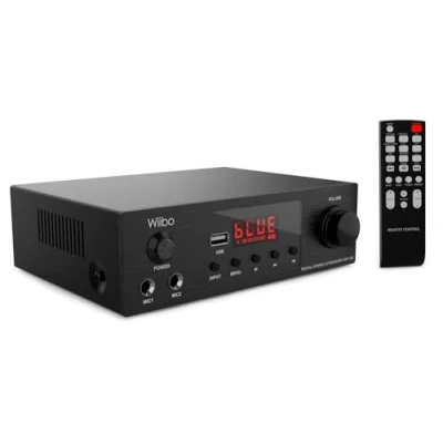 Imagen de Wiibo AMP 100 Amplificador HiFi Conexión Bluetooth Entrada USB Respuesta Lineal Potencia 50W + 2 Entradas de Micrófono Pantalla LED Mando a Distancia Equipo Sonido