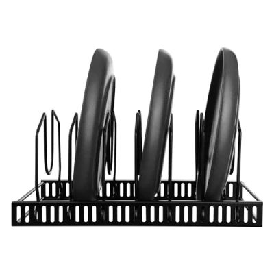 Imagen de GRÄWE soporte para tapas de ollas acero inoxidable, tapa cajones, ollas, tablas cortar, platos, sartenes con compartimentos ajustables, almacenamiento tapa,