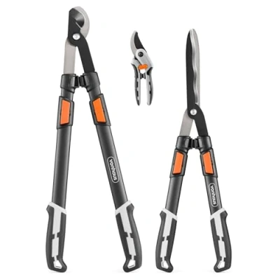 Imagen de VonHaus Set de Tijeras Podar, 3 Piezas , Cortasetos, Tijera Podar y Cizalla Poda con Mango Telescópico Extensible Suave Empuñadura Ligeras