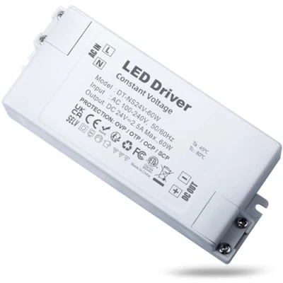 Imagen de REYLAX Transformador 220V a 24V, Driver LED 60W, 24V 2.5A, Fuente de Alimentacion Voltaje Constante, Controlador Bajo para Tiras Luces y bombillas MR11,MR16