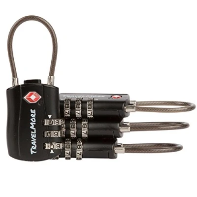 Imagen de Paquete de 4 Candados Combinación con Cable, Aprobado por la TSA para Maletas y Mochilas Color Negro
