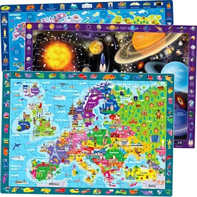Imagen de Puzzle Infantiles 3 4 5 Años Rompecabezas Grandes de 100 Piezas Quokka Espacial Mapas del Mundo y Europa Juguetes Regalo para Niños Niñas 6 8 10