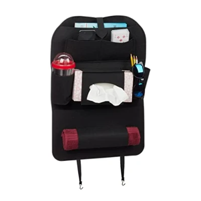 Imagen de relaxdays Organizador Coche Grande con 7 Bolsillos, Protector Asiento, Porta Objetos Fieltro, 1 Ud, 55,5 x 38 cm, Negro