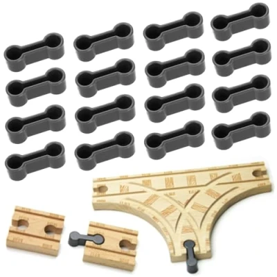 Imagen de RHQFDM 20 piezas de conexión trenes juguete, conectores vías, carril, carril madera, accesorios ferrocarril, juego adaptadores universales (gris)