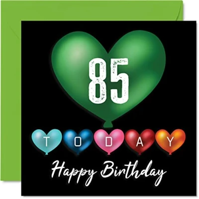 Imagen de Stuff4 Divertidas tarjetas de cumpleaños 85 para hombres y mujeres, globos corazón, tarjeta feliz papá, mamá, bisabuelo, abuelo, abuela, tía, 145 mm x