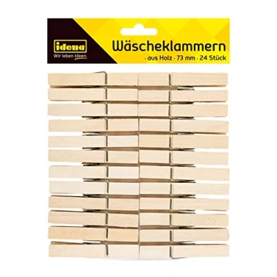 Imagen de Idena 63133 Pinzas de Madera para la Ropa, 24 Unidades, Aprox. 7,3 cm Largo, Colgar Ropa y Manualidades, decoración
