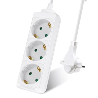 Imagen de EXTRASTAR Regleta Alargador con 3 Enchufes，Cable 3M Clavija Plana, para el hogar, Oficina y Viajes, 16A, 250V, 3680W, Blanco