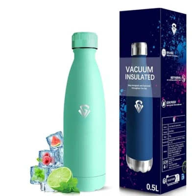 Imagen de Grsta Botella Agua Acero Inoxidable 500ml Termica, de Agua, A Prueba Fugas, sin Bpa, Doble Aislamiento, Cantimplora Infantil para la Escuela, Viajar, Oficina, Cámping