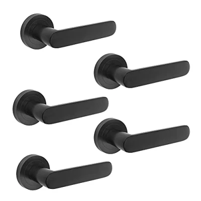 Imagen de EMUCA Manetas para puertas de interior, lote 5 juegos manillas puerta paso con roseta D.50 mm, Aluminio, Negro