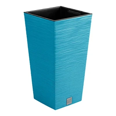 Imagen de Macetero color azul escandinavo, con depósito, colección FURU, de 26,5 x 50 cm, capacidad 11 L.