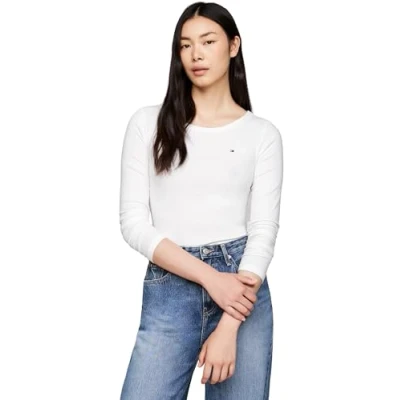 Imagen de Tommy Hilfiger SLIM Camiseta de manga larga, Mujer, Talla: Medium, Ecru
