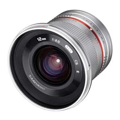 Imagen de Samyang F1220510102 Objetivo fotográfico CSC Mirrorless para Fuji X (Distancia Focal Fija 12mm, Apertura f/2 22 NCS CS, diámetro Filtro: 67mm), Plateado