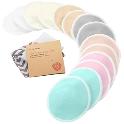Imagen de almohadillas de lactancia bambú orgánico, 14 lavables + bolsa lavado, para pezones materna maternidad, reutilizables