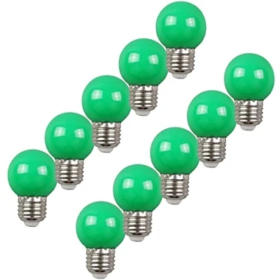 Imagen de Aiwerttes Pack de 10 bombillas color 2W E27 G45 bombilla LED AC220V no regulable, verdes para decoración, Halloween, Navidad