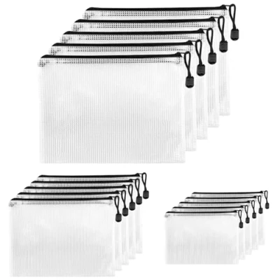 Imagen de Fousenuk 15 Piezas Bolsa de Archivo Cremallera A4A5A6, Impermeable Bolsas Documentos Malla, Plastico con Cierre Cremallera, Zip Folder para Recibos, Oficina, Viaje, Escolar, negro