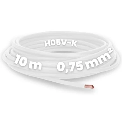 Imagen de Kalitec 10 metros H05V K 0,75 mm² blanco cable flexible I PVC individual mm2 cableado fino de un solo alambre conmutación ignífugo